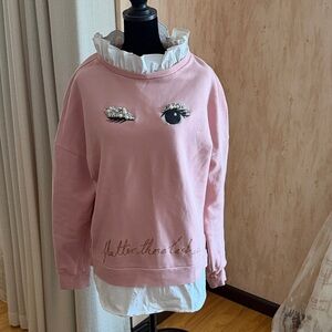Ted Baker Pink Cowl Neck Sweater with Embroidered Eyes